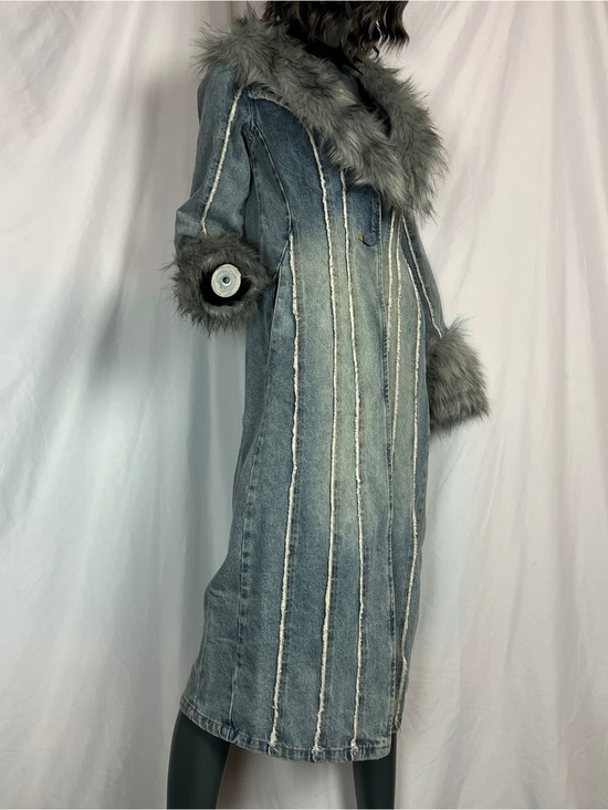 Current Mood Jackets & Blazers - Charmed Off Beat Light Blue & Grey Wash Denim Maxi Coat
